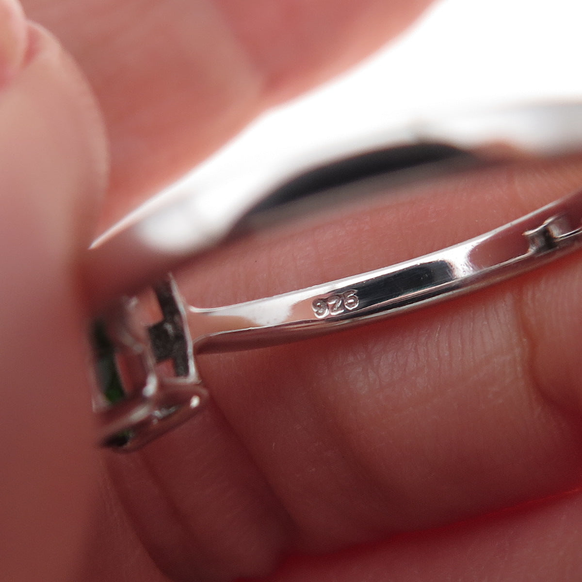 925 Sterling Silver Real Emerald-Cut Chrome Diopside Ring Size 8