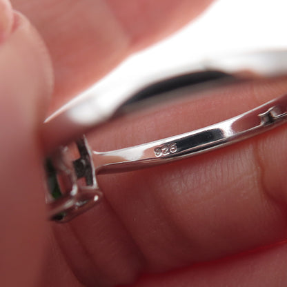 925 Sterling Silver Real Emerald-Cut Chrome Diopside Ring Size 8