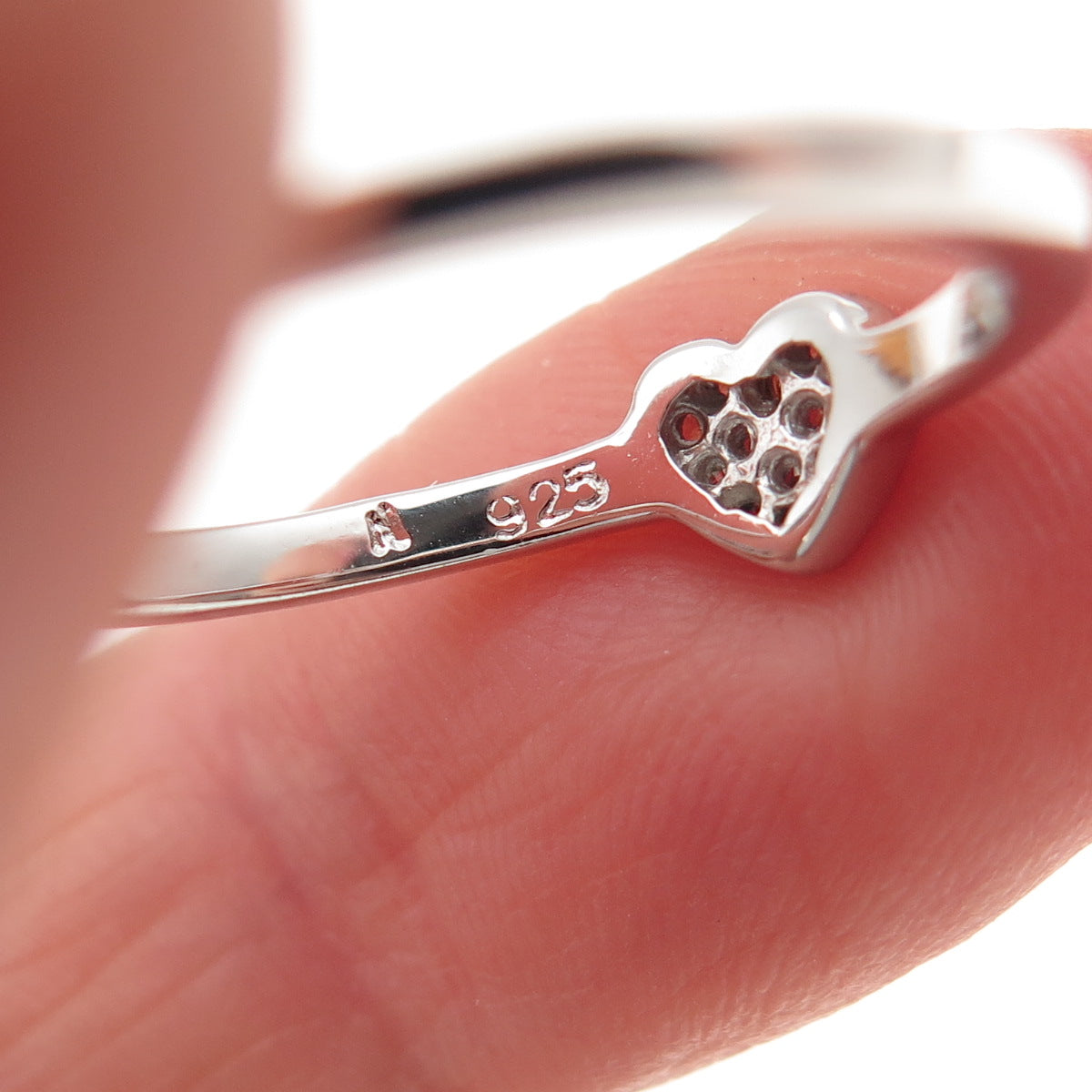 925 Sterling Silver Round-Cut C Z Heart Ring Size 8.25