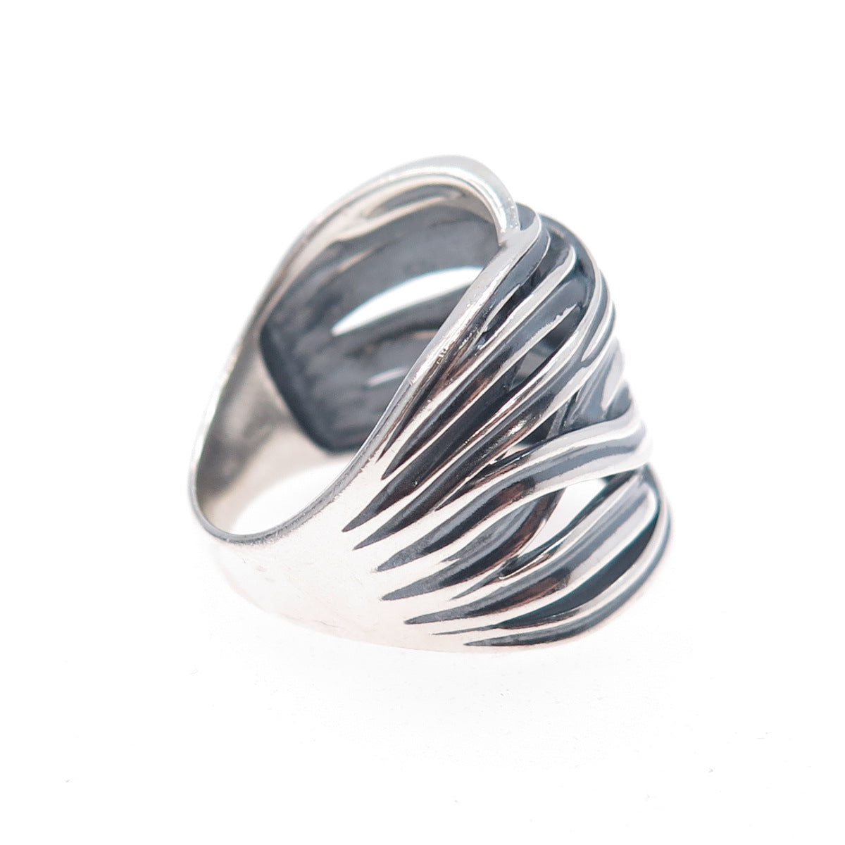 925 Sterling Silver Vintage Modernist Crisscross Oxidized Ring Size 10