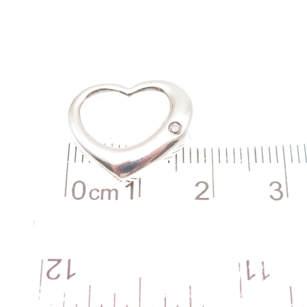 925 Sterling Silver Real Round-Cut Diamond Open Heart Mini Charm Pendant