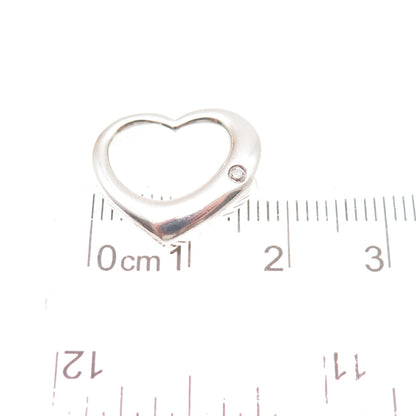 925 Sterling Silver Real Round-Cut Diamond Open Heart Mini Charm Pendant