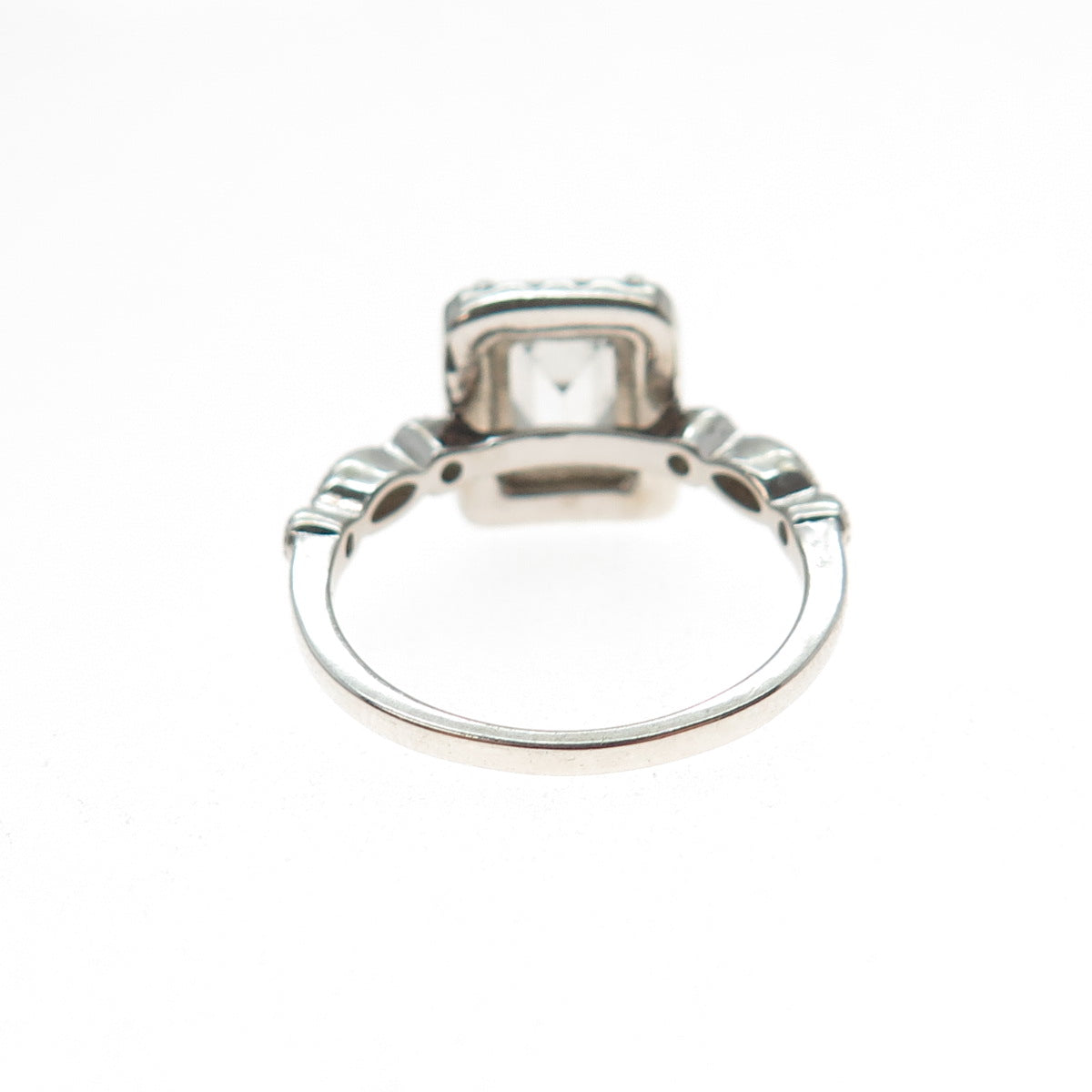 925 Sterling Silver Emerald & Round-Cut C Z Engagement Ring Size 5