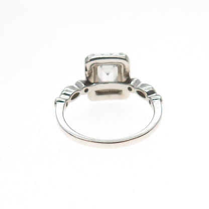 925 Sterling Silver Emerald & Round-Cut C Z Engagement Ring Size 5