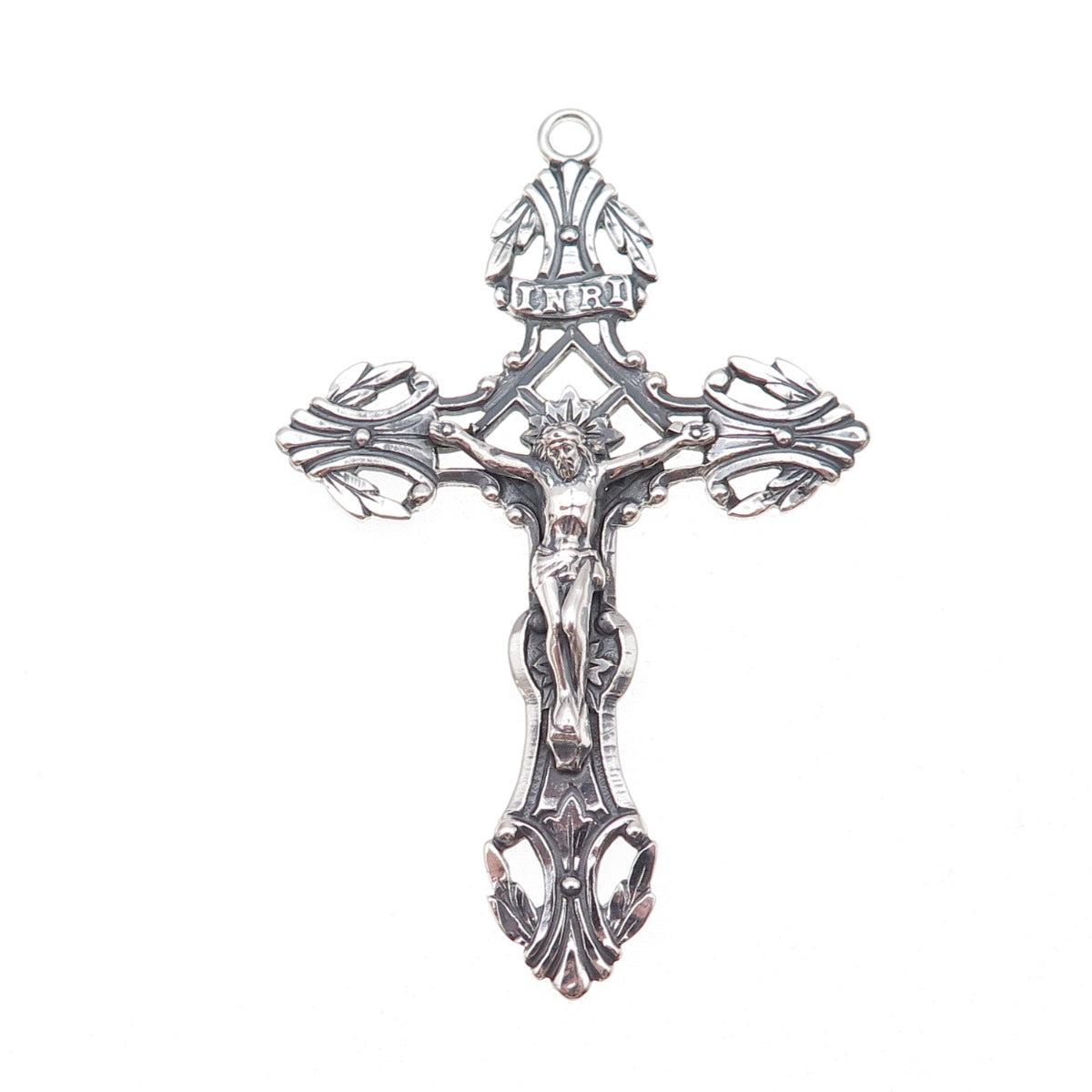 Afco 925 Sterling Silver Antique Sainte Anne de Beaupre Crucifix Cross Pendant
