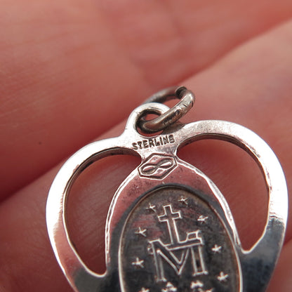 Regina Mfg Co Sterling Antique Art Deco Enamel St. Mary Miraculous Heart Pendant