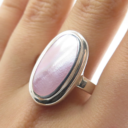 925 Sterling Silver Vintage Real Rose Mother-of-Pearl Statement Ring Size 10