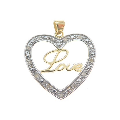 HAN 925 Sterling Silver Gold Plated Real Diamond Love Heart Minimalist Pendant