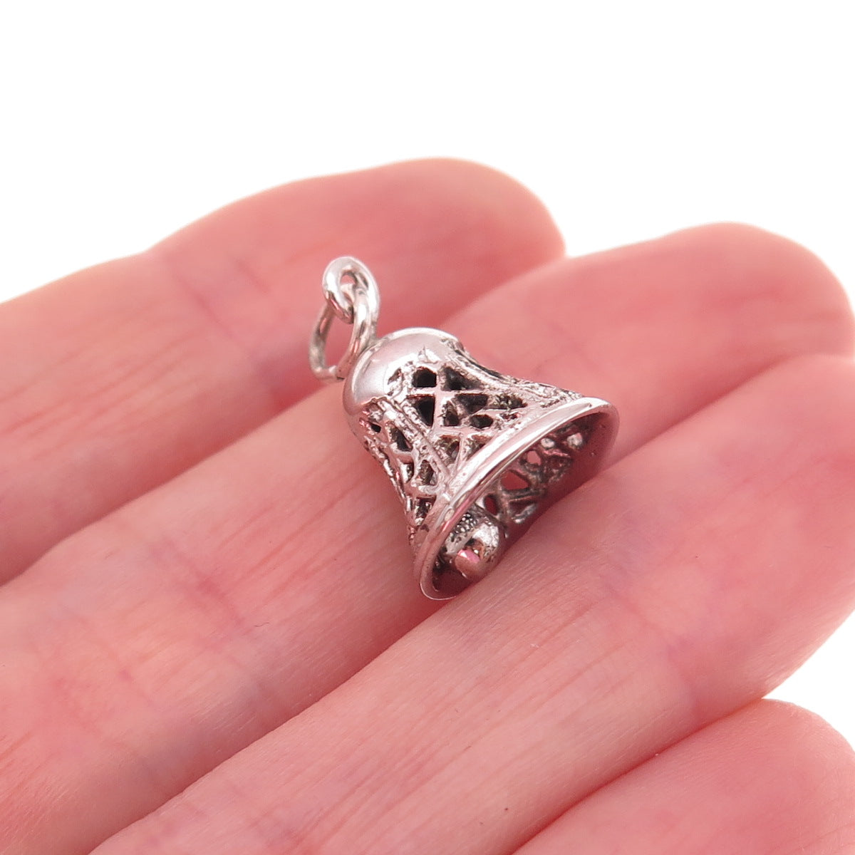 925 Sterling Silver Antique Art Deco Bell 3D Charm Pendant