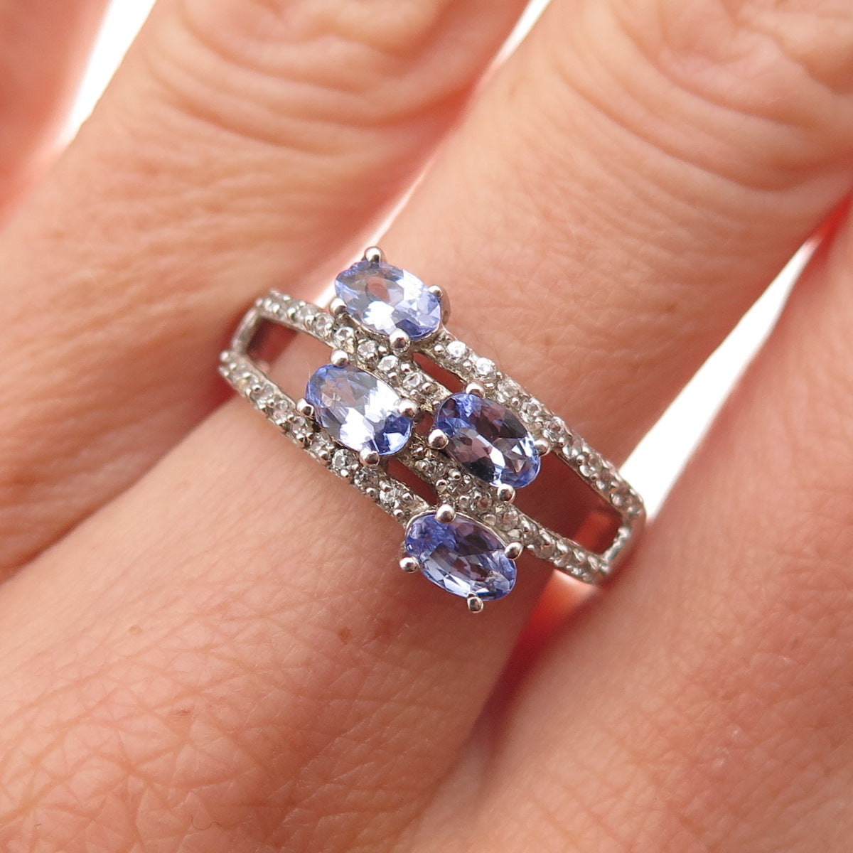 Chuck Clemency 925 Sterling Silver Real Tanzanite & White Topaz Ring Size 7.25