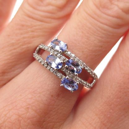 Chuck Clemency 925 Sterling Silver Real Tanzanite & White Topaz Ring Size 7.25