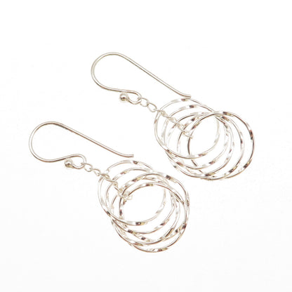 925 Sterling Silver Interlocked Circle Dangle Earrings