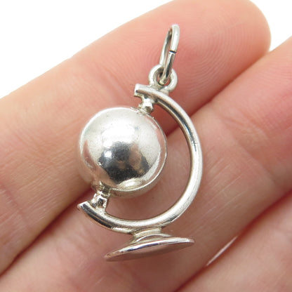 925 Sterling Silver Vintage Globe 3D Pendant