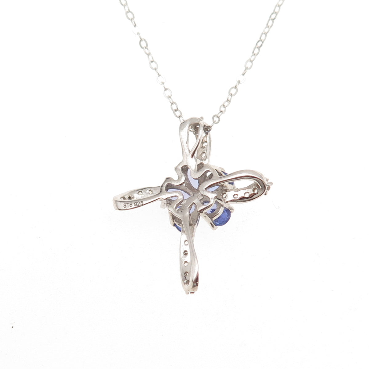 Chuck Clemency 925 Sterling Real Tanzanite White Topaz Floral Cross Necklace 20"