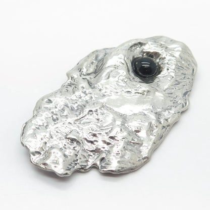 925 Sterling Silver Vintage Real Black Onyx Gem Abstract Pin Brooch / Pendant