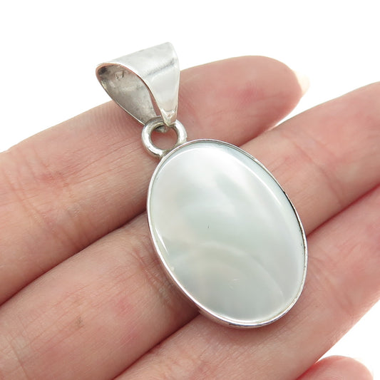 925 Sterling Silver Vintage Mexico Real Mother-of-Pearl Pendant