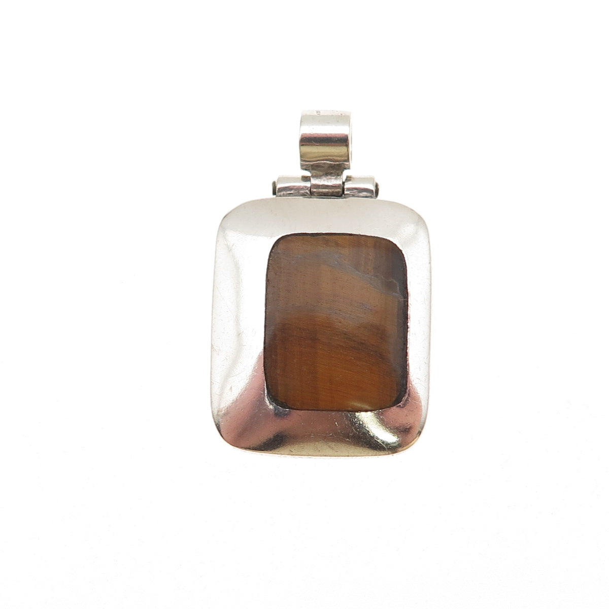 925 Sterling Silver Vintage Mexico Real Tiger Eye Modernist Charm Pendant #67