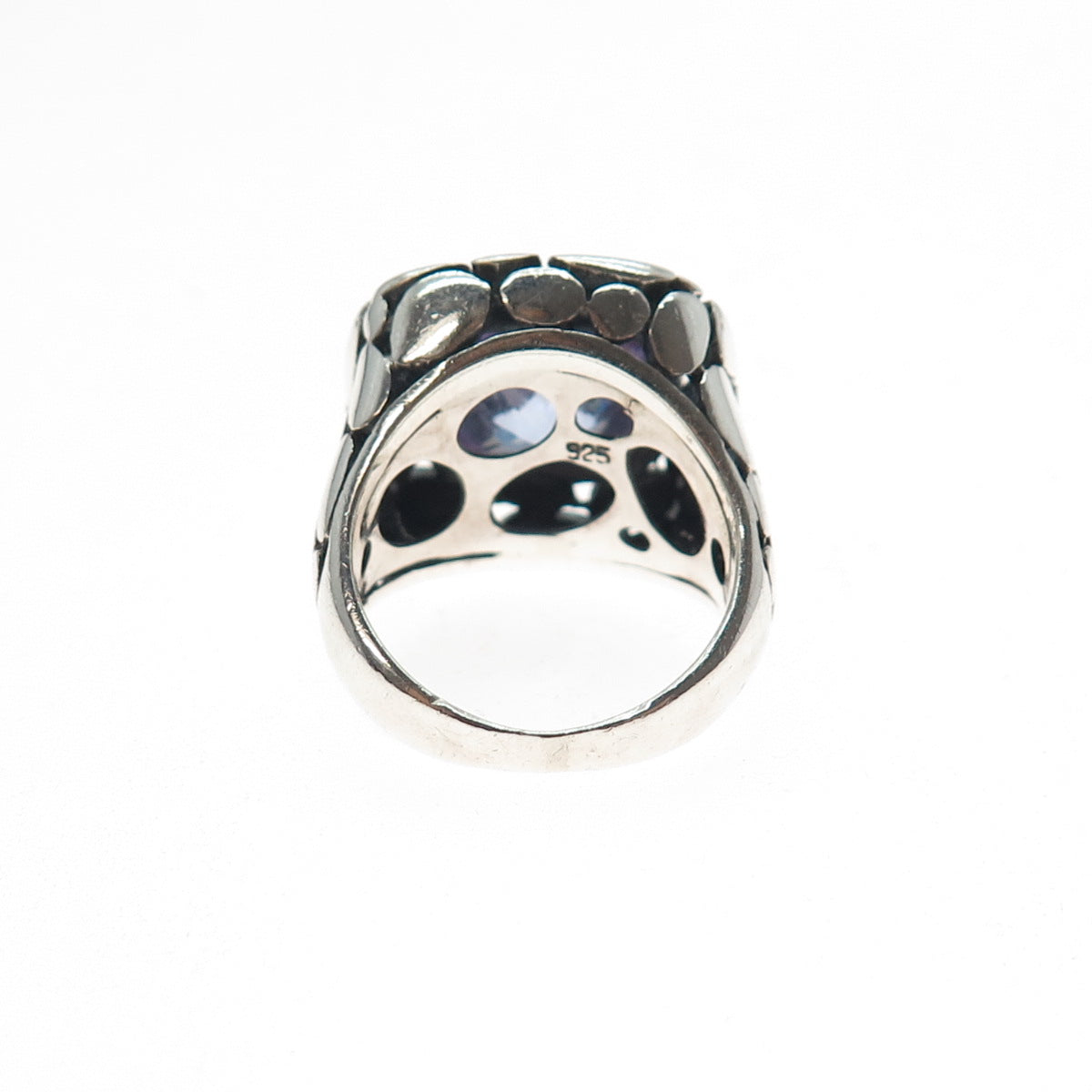 925 Sterling Silver Vintage Lavender C Z Kali Dotted Modernist Ring Size 6
