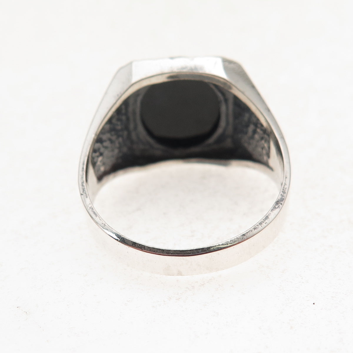 925 Sterling Silver Vintage Real Black Onyx Hammered Oxidized Ring Size 9
