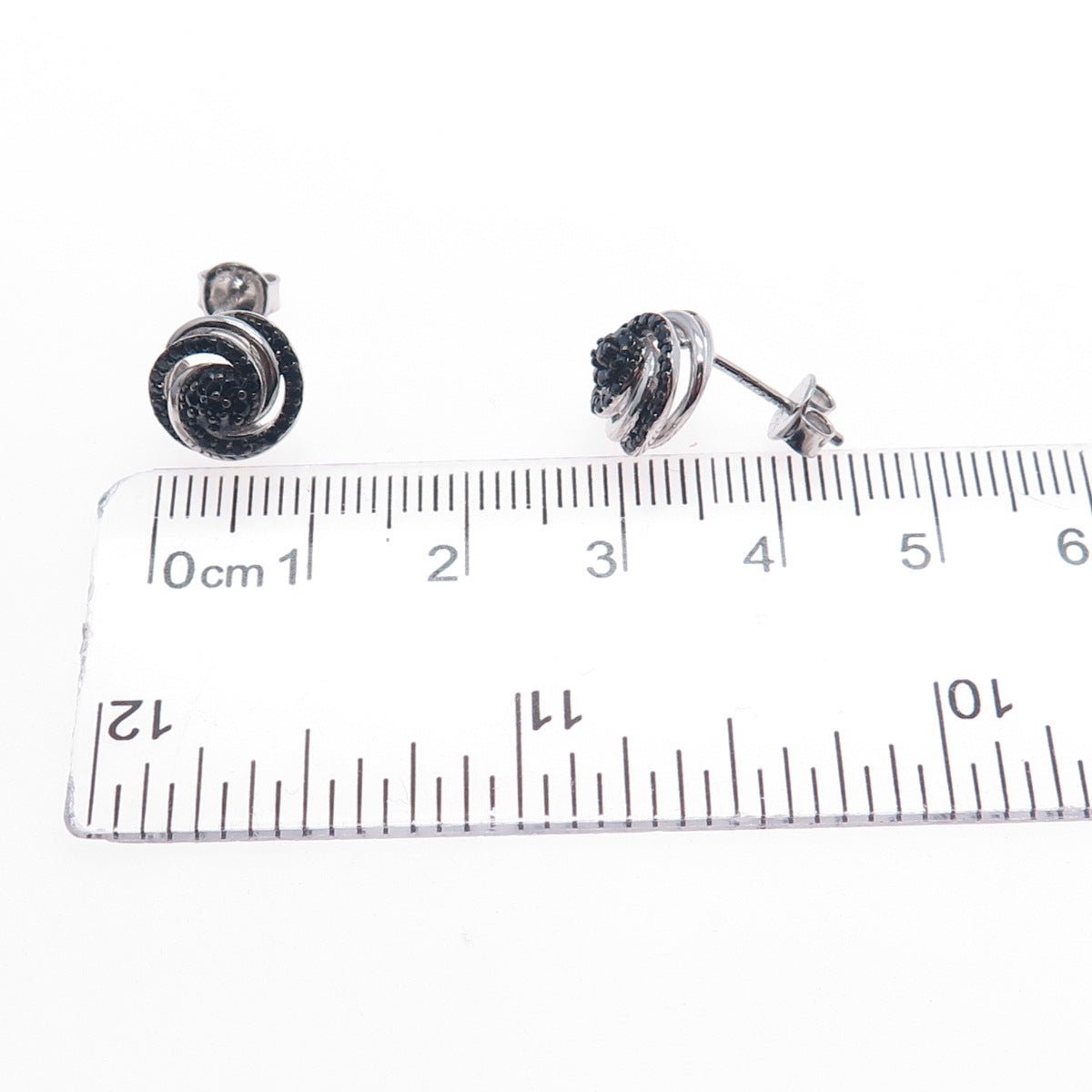 925 Sterling Silver Round-Cut Black C Z Twisted Stud Earrings