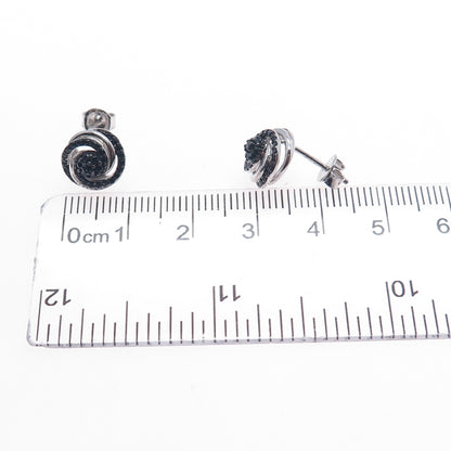 925 Sterling Silver Round-Cut Black C Z Twisted Stud Earrings