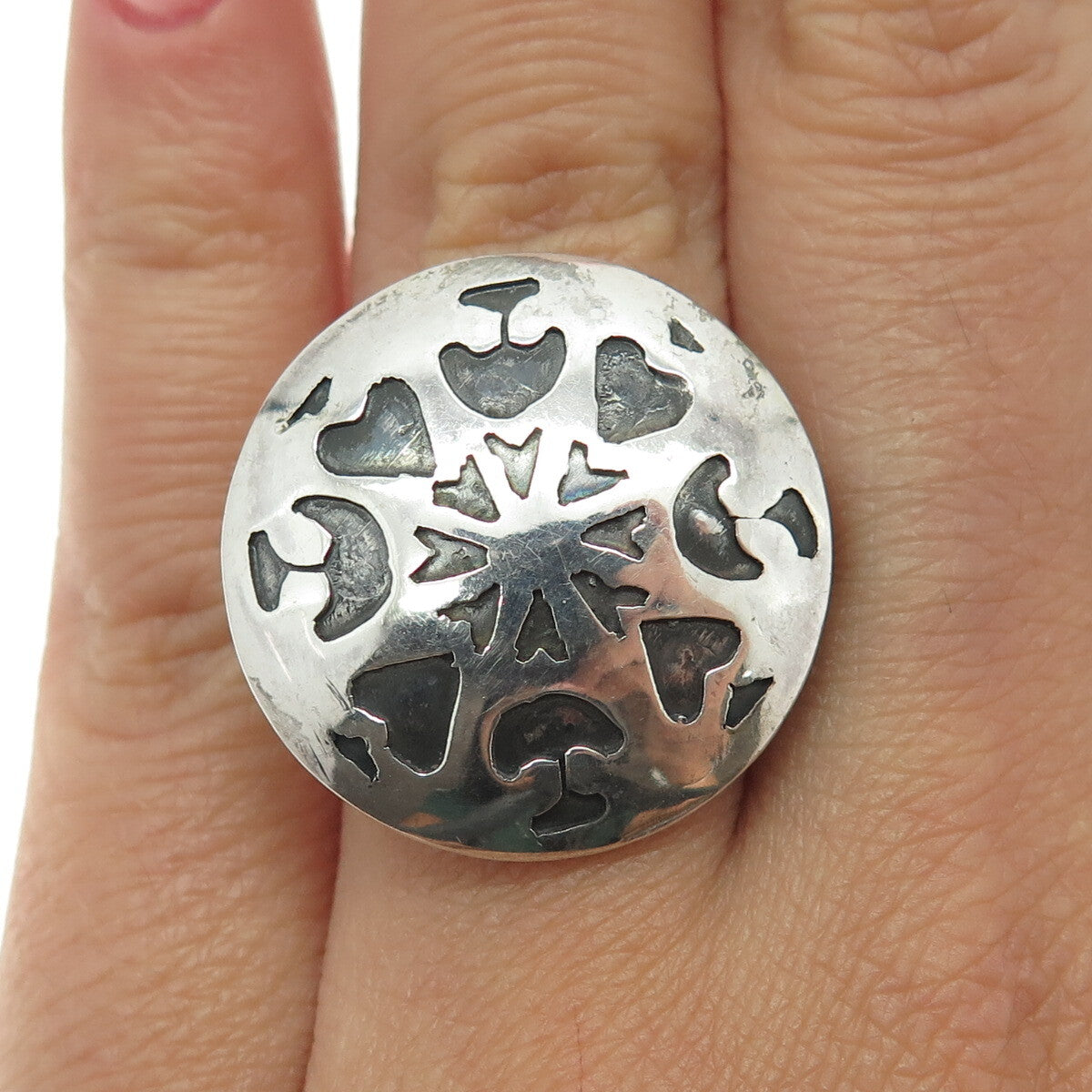 925 Sterling Silver Vintage Spades Playing Cards Symbol Oxidized Ring Size 5