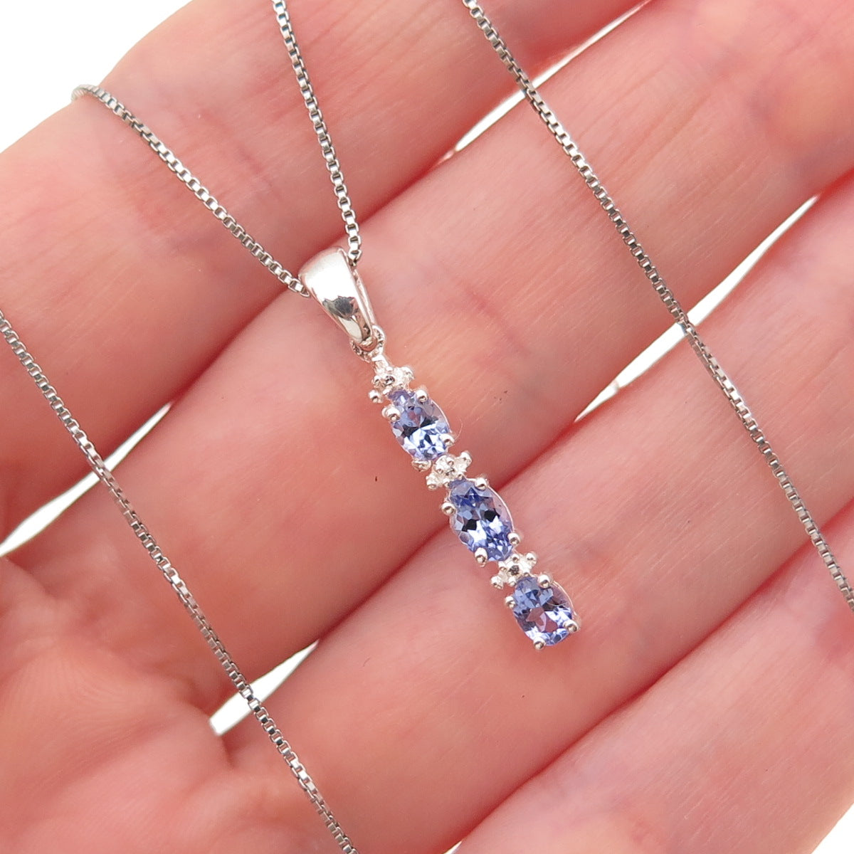 Chuck Clemency 925 Sterling Silver Real Tanzanite Box Chain Necklace 18"