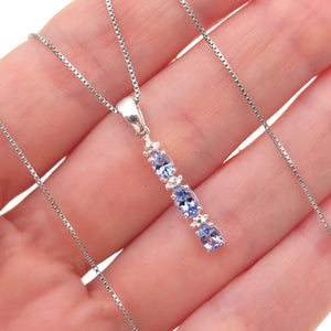 Chuck Clemency 925 Sterling Silver Real Tanzanite Box Chain Necklace 18"
