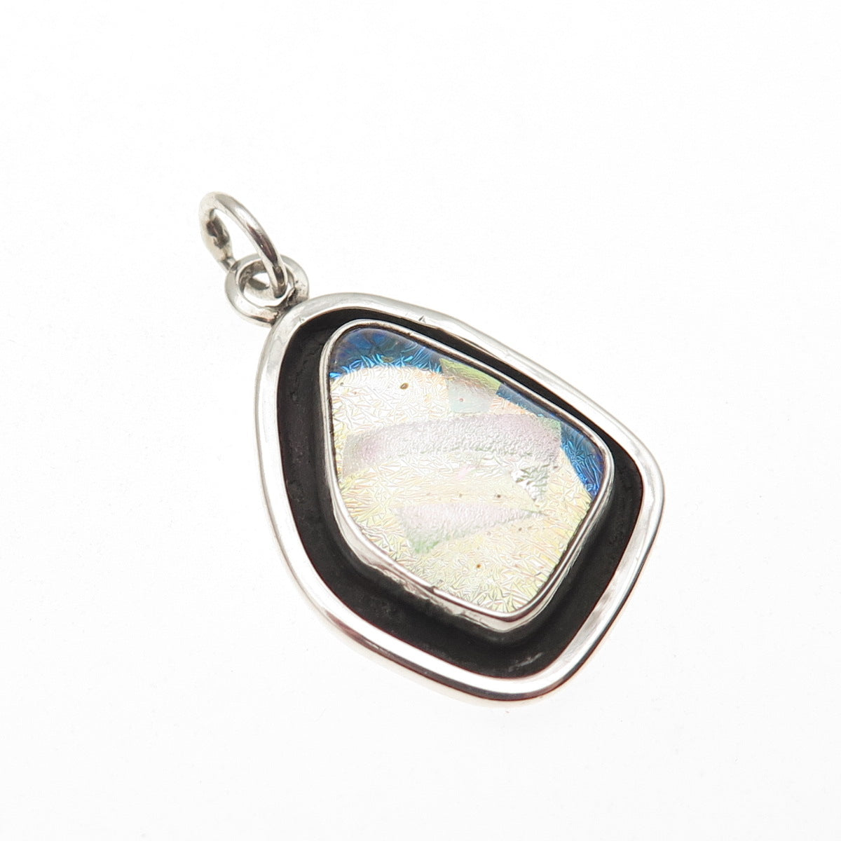 925 Sterling Silver Vintage Dichroic Glass Modernist Charm Pendant