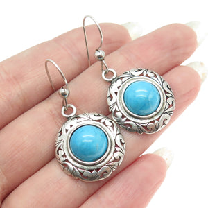 JEZLAINE 9925 Sterling Silver Vintage Mexico Real Turquoise Gem Ethnic Earrings
