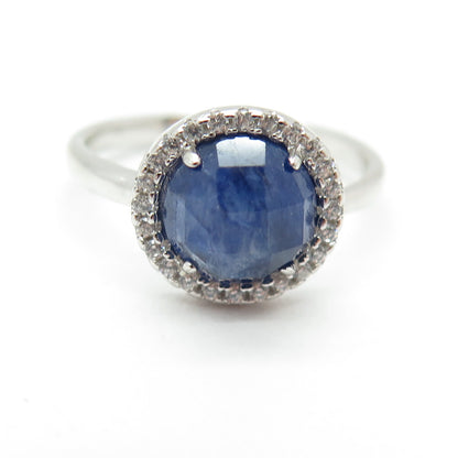 FELIX2 925 Sterling Silver Real Round-Cut Sapphire & C Z Ring Size 8