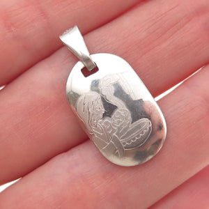 925 Sterling Silver Vintage Italy Engraved Cooking Scene Religious Charm Pendant
