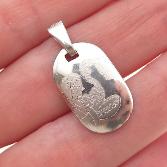 925 Sterling Silver Vintage Italy Engraved Cooking Scene Religious Charm Pendant