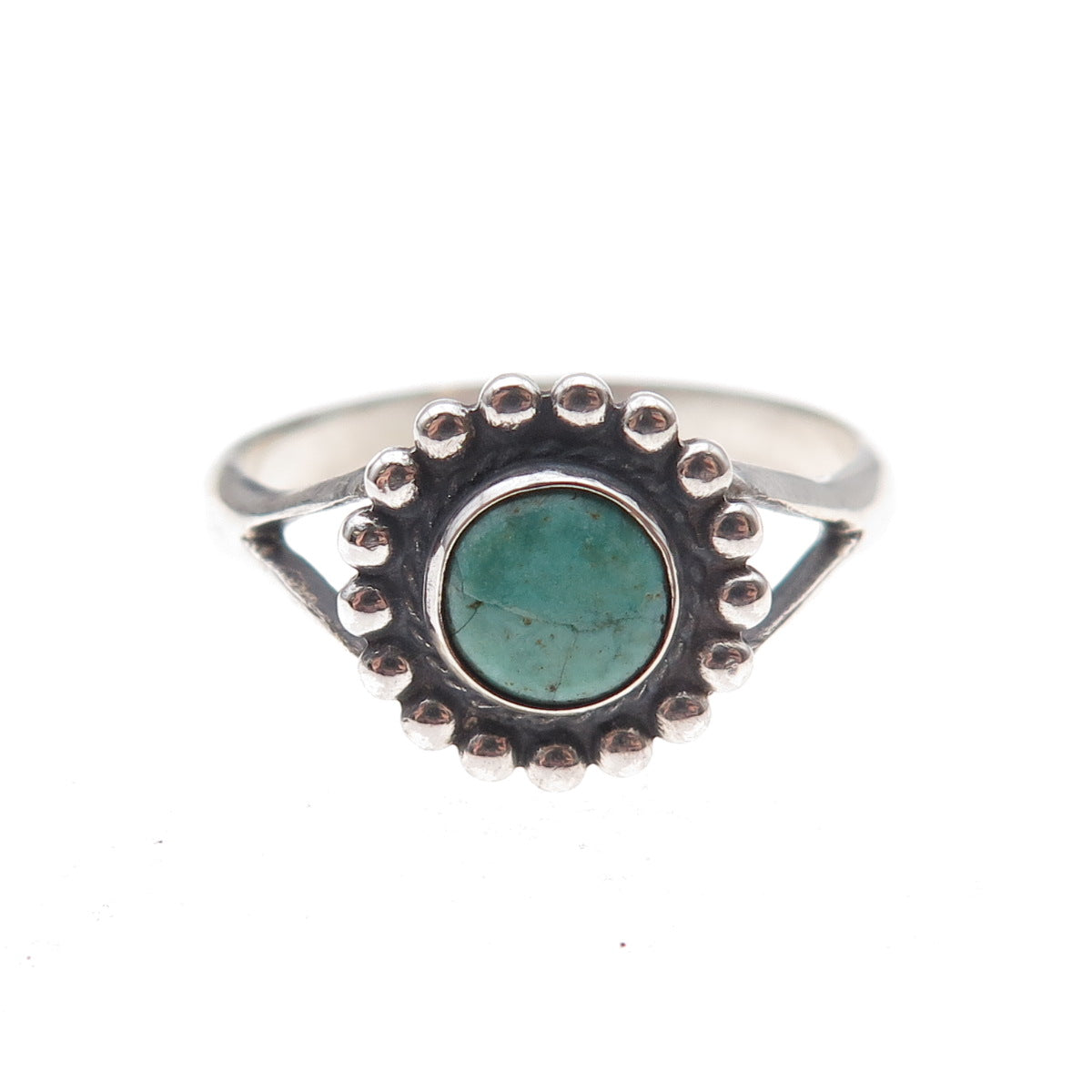 Old Pawn 925 Sterling Silver Vintage Turquoise Sun Beaded Tribal Ring Size 9