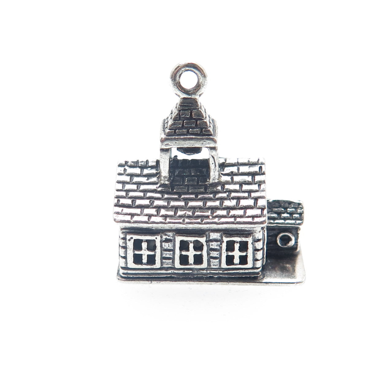 925 Sterling Silver Antique Art Deco Old Church Minimalist 3D Charm Pendant