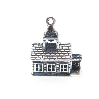 925 Sterling Silver Antique Art Deco Old Church Minimalist 3D Charm Pendant