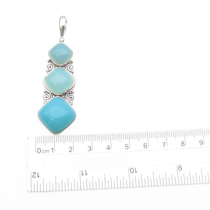 SAJEN 925 Sterling Silver Vintage Real Larimar Spiral Pendant