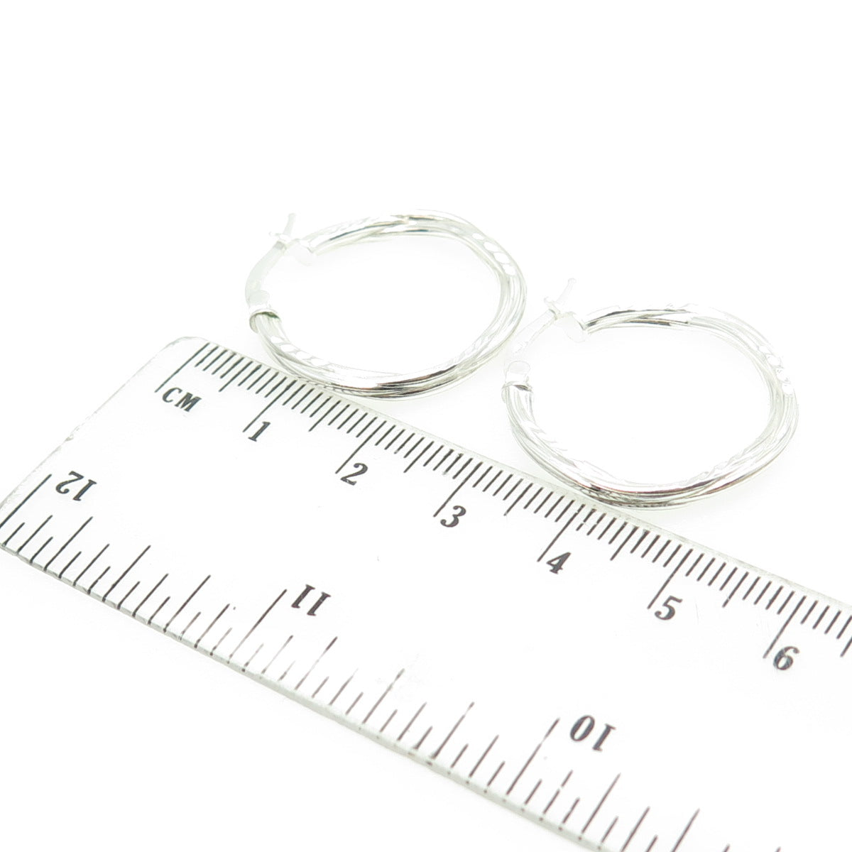 HAN 925 Sterling Silver Ribbed Textured Hoop Earrings