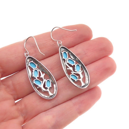 925 Sterling Silver Real Sleeping Beauty Turquoise Teardrop Dangle Earrings