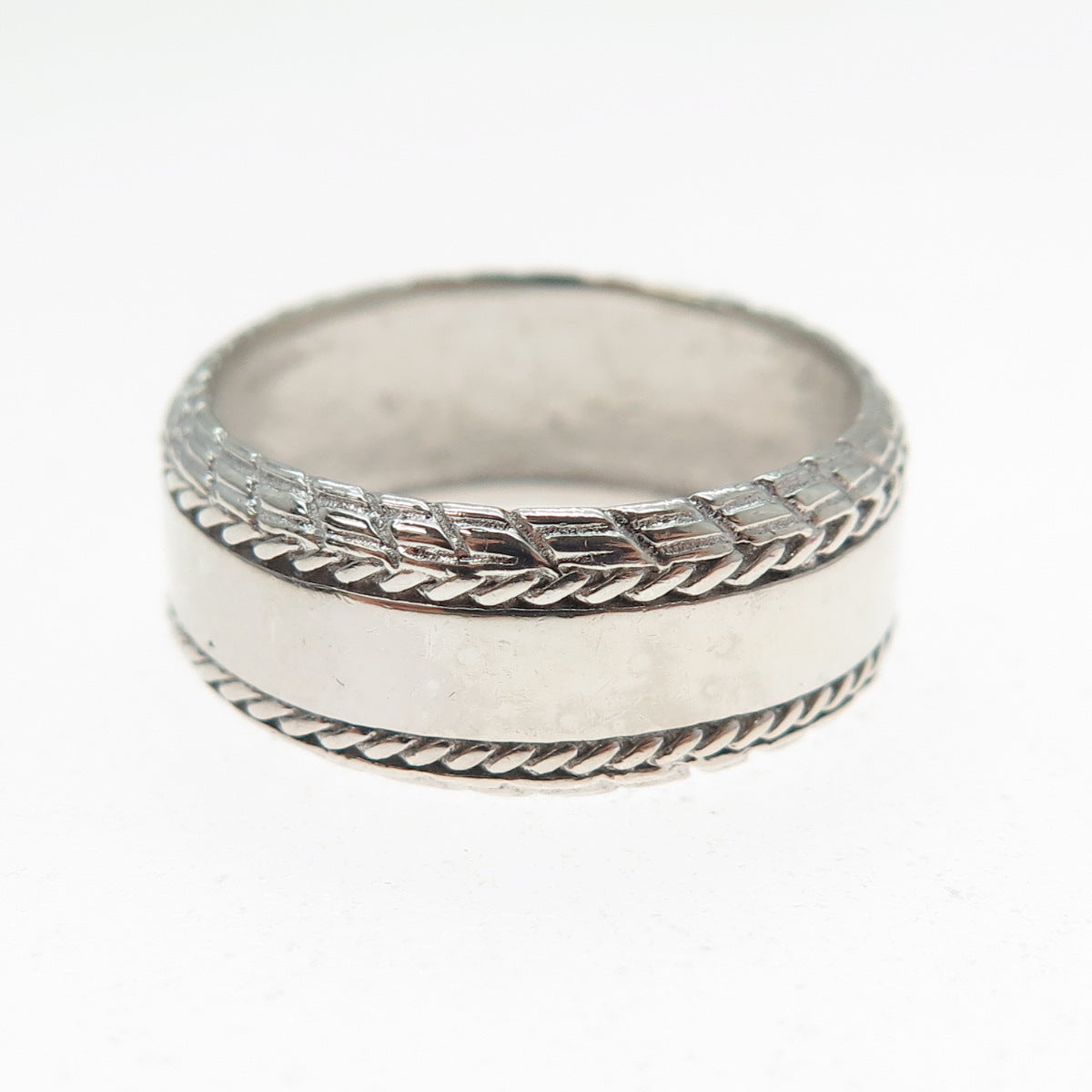 925 Sterling Silver Vintage Roped Band Ring Size 8.25