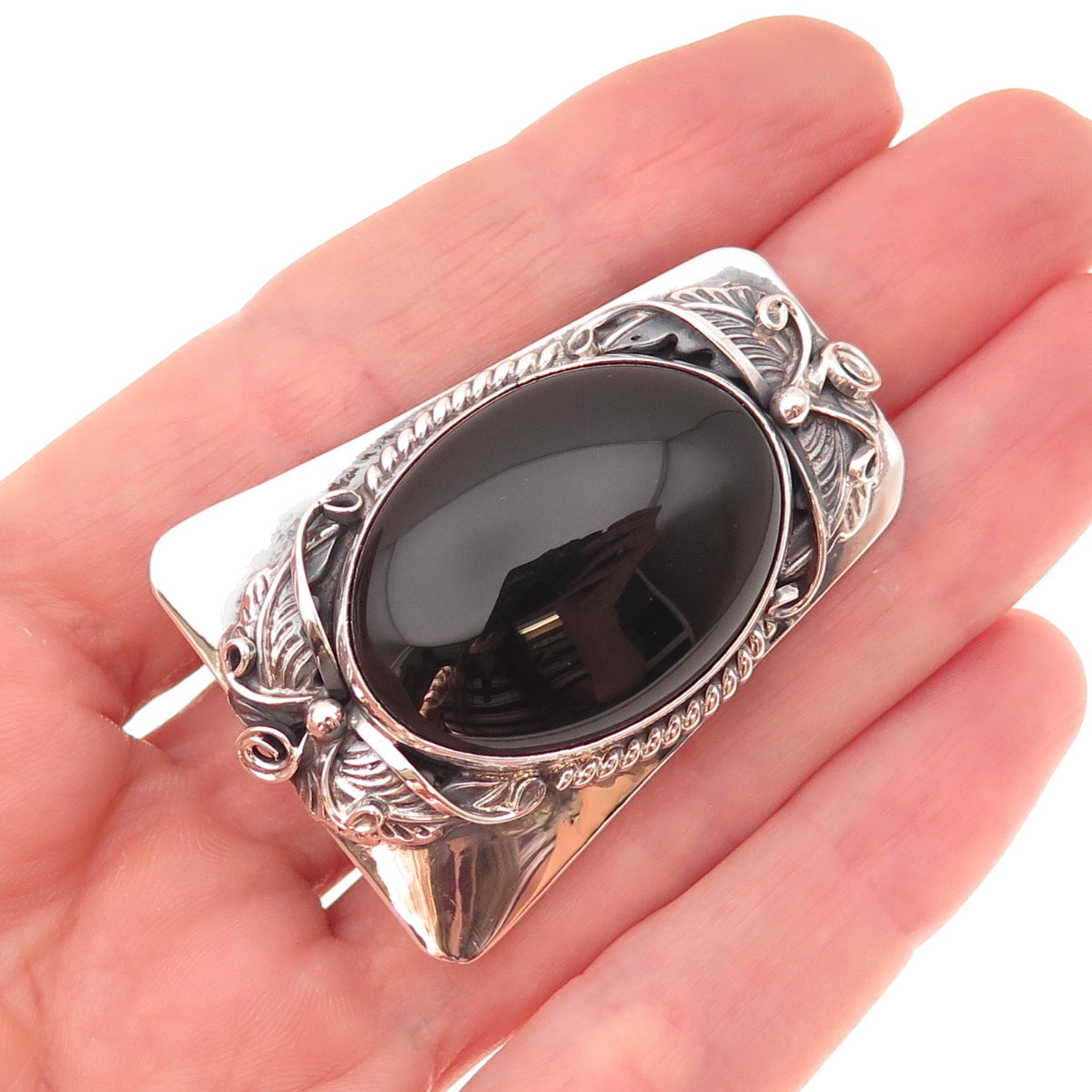 Calvin Spencer Navajo Old Pawn 925 Sterling Vintage Black Onyx Floral Bolo Tie