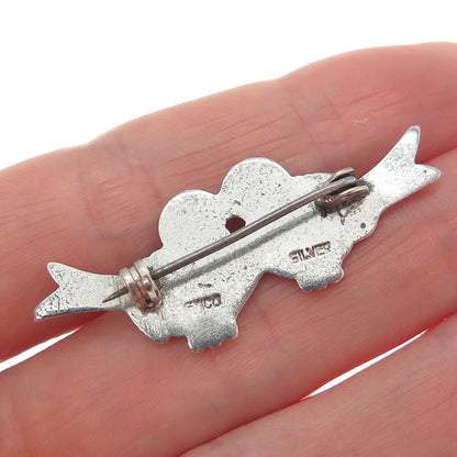 925 Sterling Silver Vintage Mexico Bird Couple Oxidized Pin Brooch