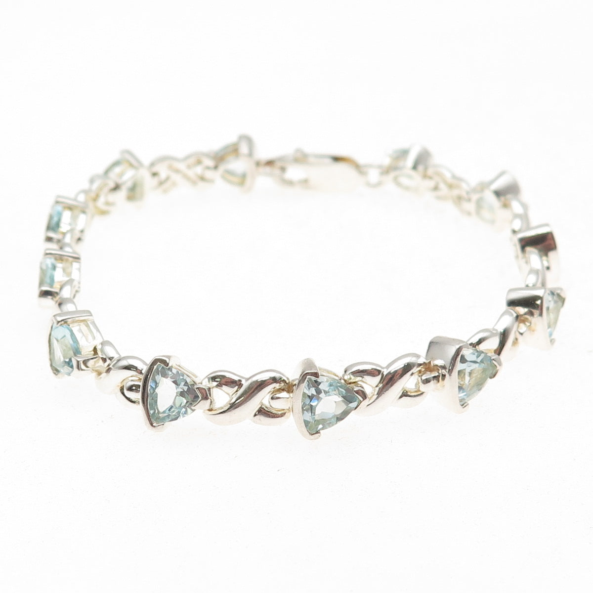 Chuck Clemency Sterling Silver Vintage Real Blue Topaz Infinity Bracelet 7.25"