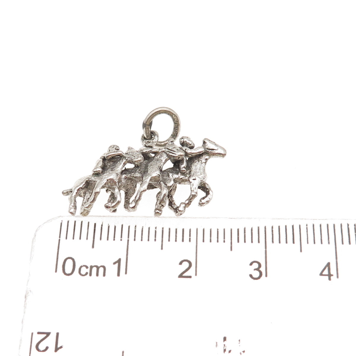 925 Sterling Silver Vintage Horse Racing Oxidized 3D Mini Charm Pendant