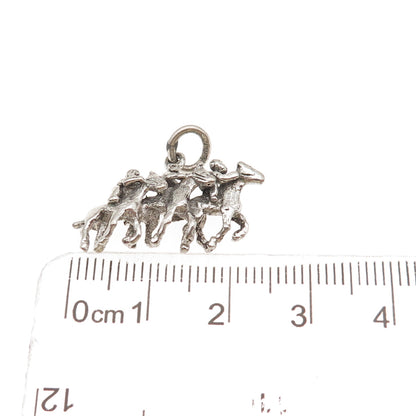 925 Sterling Silver Vintage Horse Racing Oxidized 3D Mini Charm Pendant
