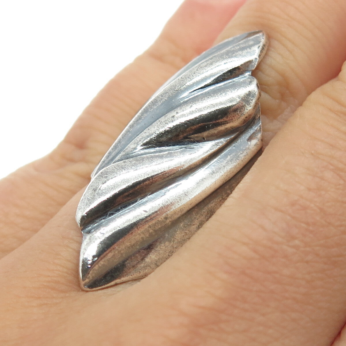 925 Sterling Silver Vintage Modernist Oxidized Ring Size 6.75