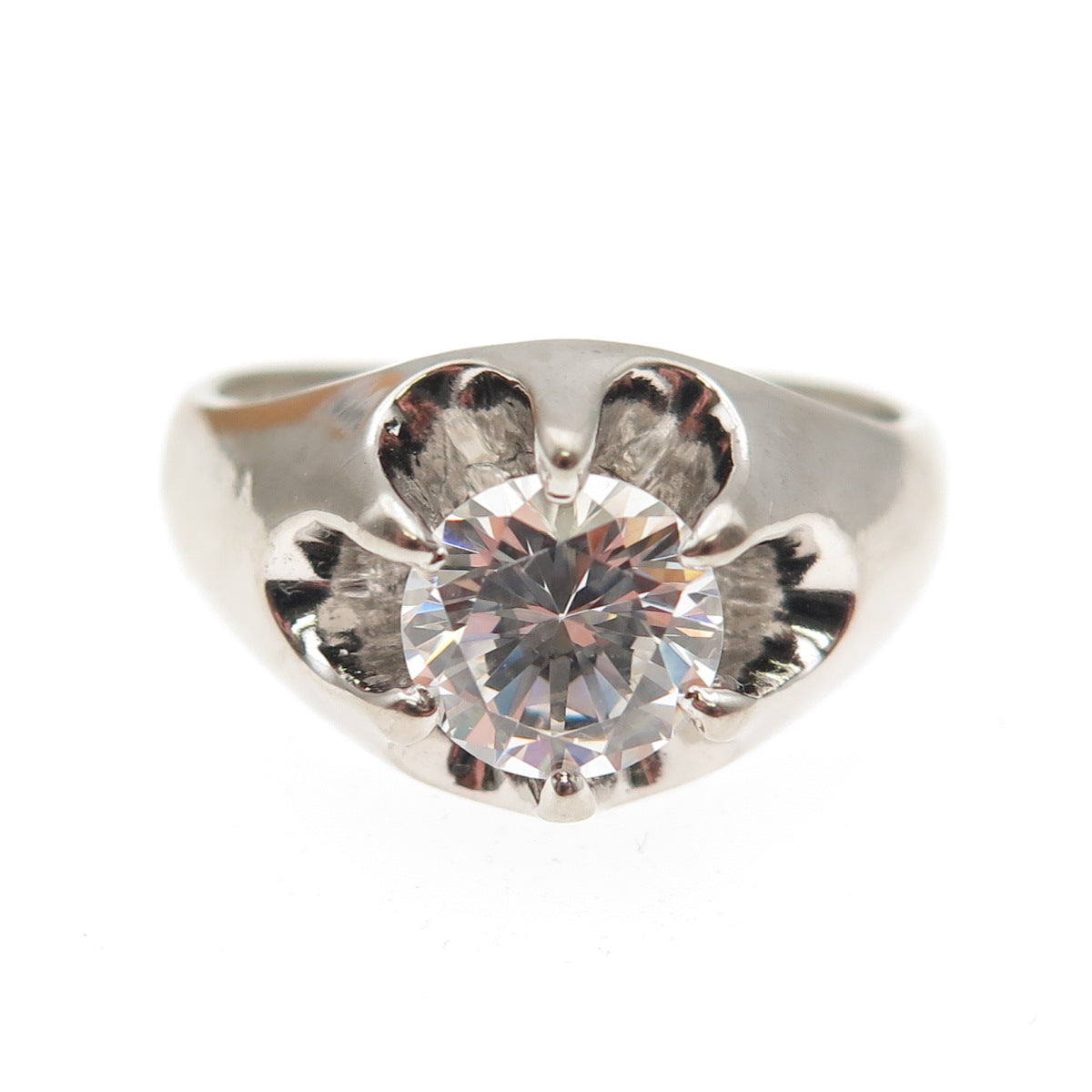 925 Sterling Silver Vintage Round-Cut C Z Modernist Ring Size 10.25