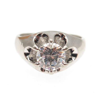 925 Sterling Silver Vintage Round-Cut C Z Modernist Ring Size 10.25