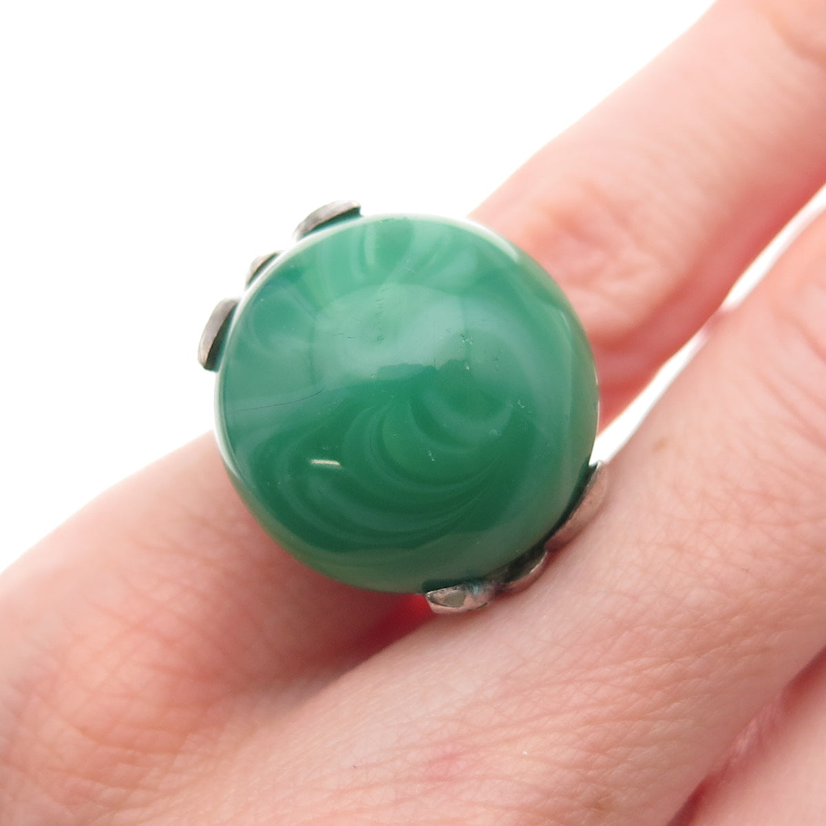 925 Sterling Antique Real Agate & Rhinestone Ring Size 2.5 (missing 1 stone)