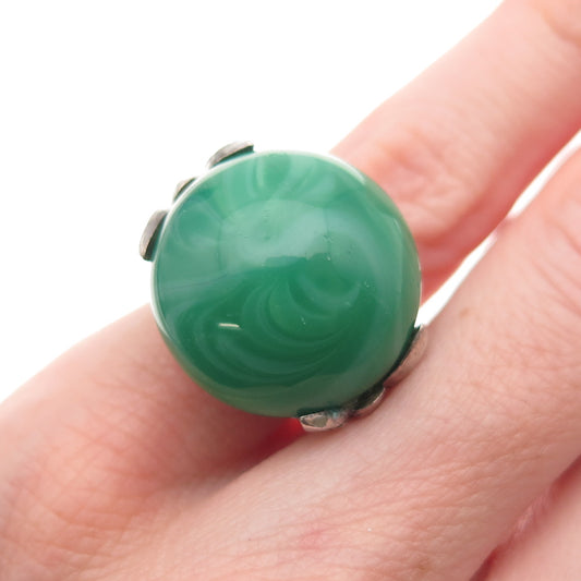 925 Sterling Antique Real Agate & Rhinestone Ring Size 2.5 (missing 1 stone)